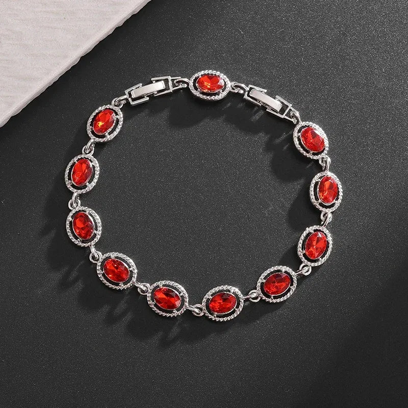 Metal Color: antique silver - Fashion Exquisite Color Crystal Inlaid Ladies Charm Bracelet Engagement Wedding Jewelry