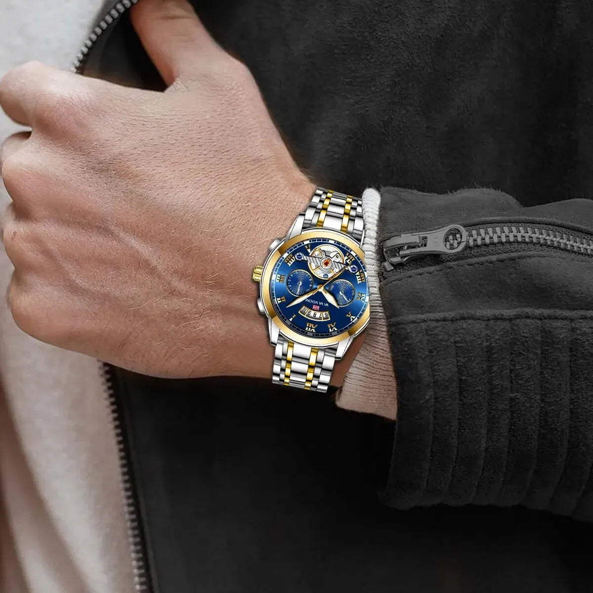 Color: BRONZE - Relogio Masculino Top Brand Mens Luxury Watch Stainless Steel Luminescence Clock Casual Chic 3Bar Waterproof Outdoor Sport Watch