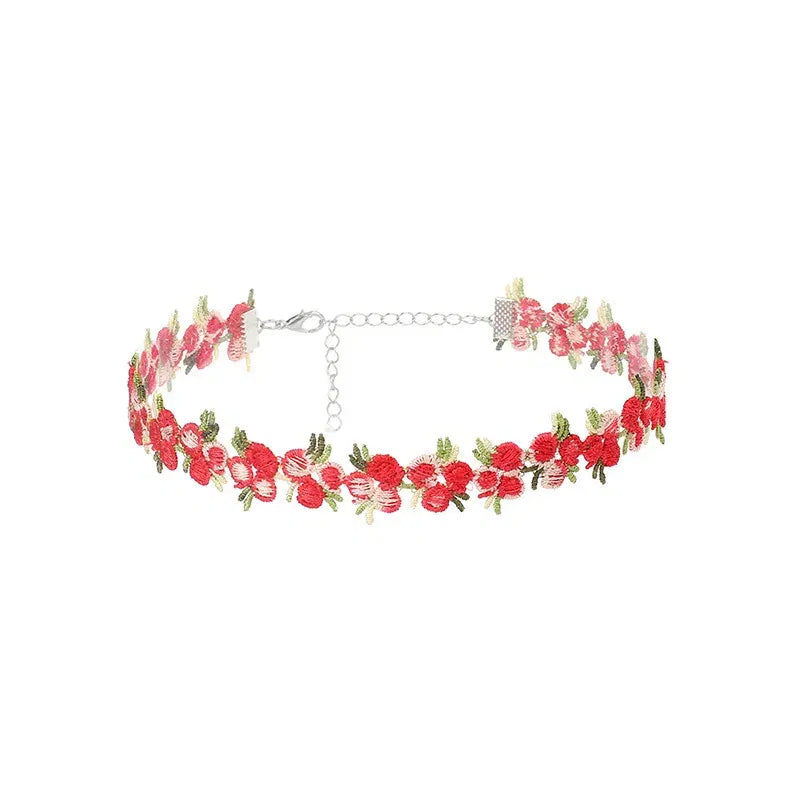 Metal Color: RED-BROWN - New Sweet Flowers Lace Necklace Choker for Women Girls Good Quality Embroidery Fashion Romantic Design Accessory Jewelry