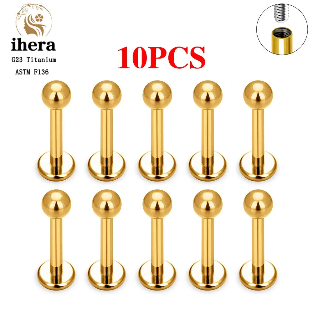 Metal color: Gold-color, Ships From: CHINA, Main Stone Color: GRAY - 10PCS G23 Titanium Labret Piercing Lip Ring 16G F136 Internal Thread Nose Stud Earring Tragus Helix Cartilage Piercing Jewelry