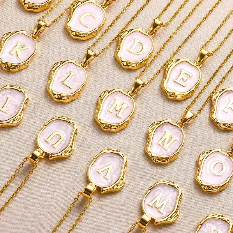 Metal Color: RED-BROWN, Length: 40cm - Y2K Stainless Steels Drip Oil 26 Letter Necklaces for Women Men Alphabet A-Z Initials Pendant Necklace Aesthetic Jewelry Gift