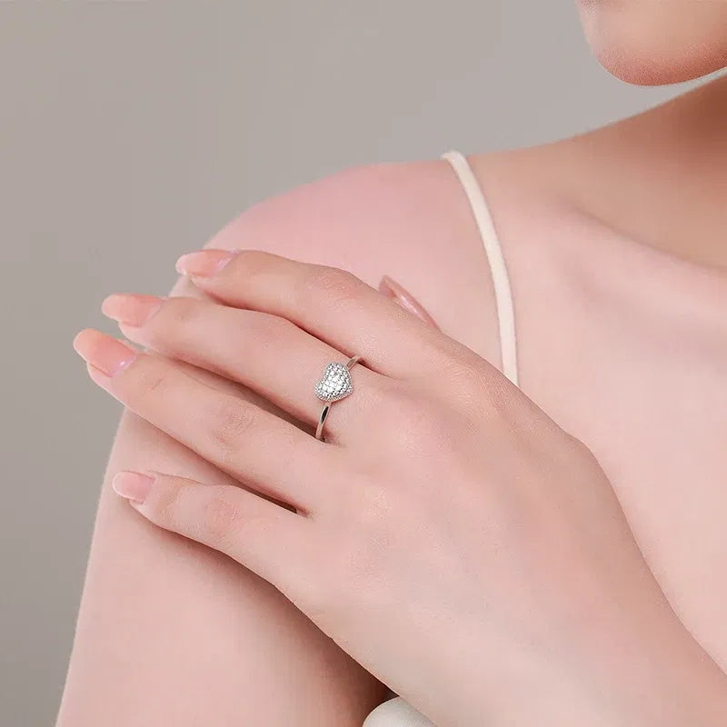 Gem Color: silver, Ring Size: 5 - MODIAN 925 Sterling Silver Delicate Romantic Love Heart Finger Ring Zirconia For Women Fine Jewelry Valentine Day Gift