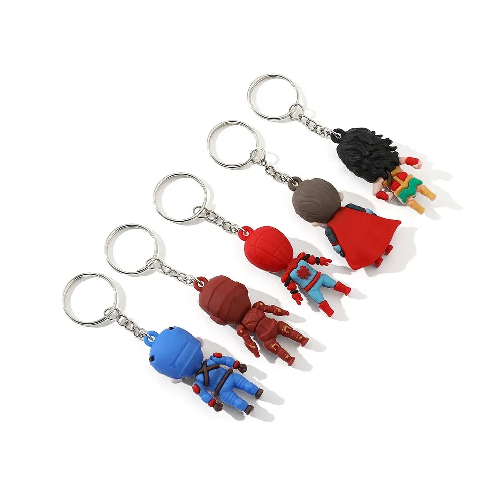 Color: WHITE, Ships From: CHINA - Marvel Superhero Keychain Avengers Cartoon Doll Iron Man Spiderman Keyrings for Backpack Accessories Key Holder Kid Gift
