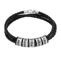 Metal Color: Rhodium Plated, Length: 19cm, Main Stone Color: WHITE - Personalized Names Men Leather Bracelet Braided Leather Bracelet Custom Family Names Bracelet Personalized Men Bracelet Gift