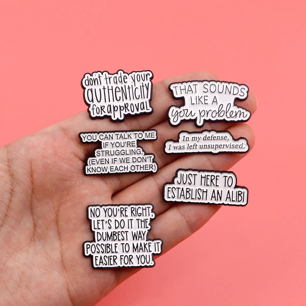 Metal color: Imitation Rhodium Plated, Main Stone Color: MULTI - Quotes Enamel Pins Cartoon Women's Brooches Men Lapel Pins Letters Badge on Backpack Costume Accessories Phrase Jewelry Gifts