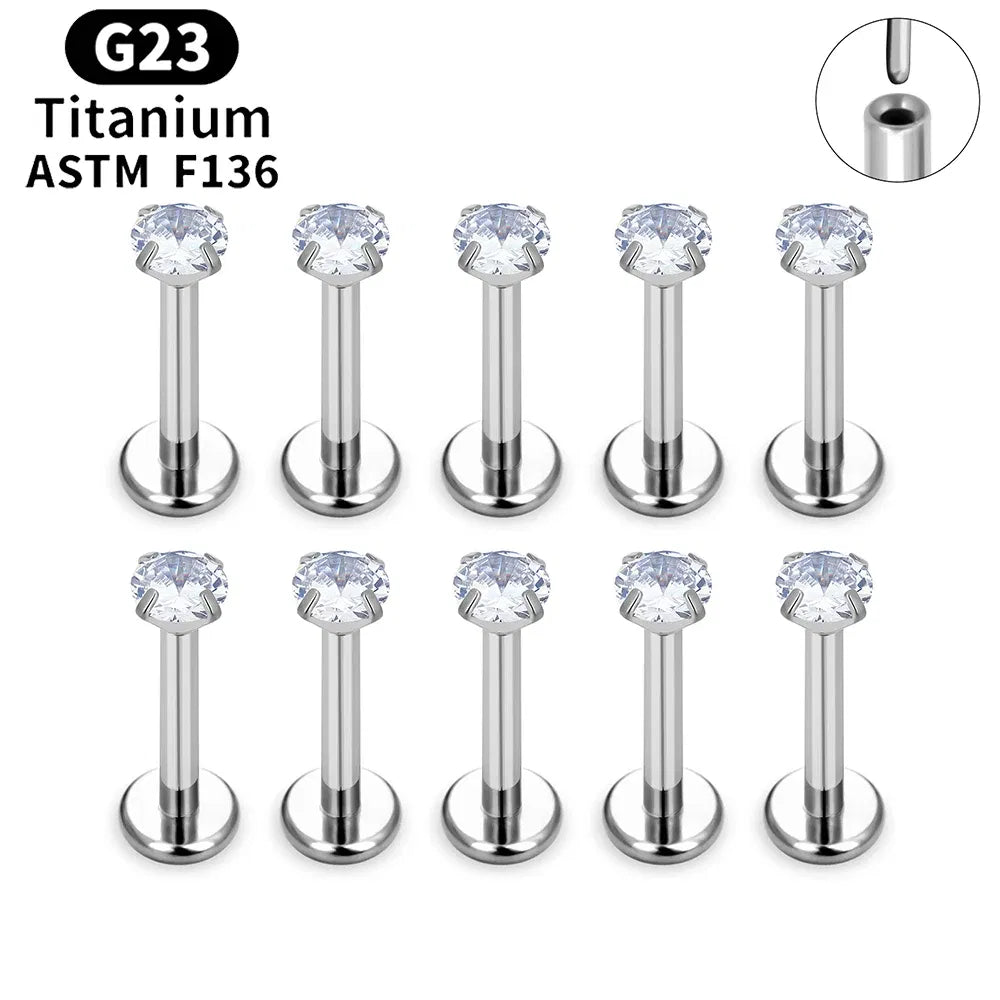 Metal color: Imitation Rhodium Plated, Ships From: CHINA, Main Stone Color: Brown - 10PCS ASTM F136 G23 Titanium Piercing Labret Lip Ring Stud Earring CZ Ear Tragus Cartilage Helix Daith Pierc Jewelry 16/18/20g