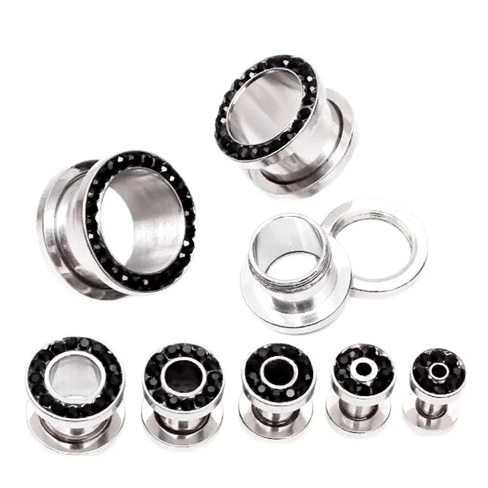 Metal color: Antique Copper Plated, Main Stone Color: Gold - 2pc Steel Multicolour Crystal Ear Plug Flesh Tunnel 8g ( 3mm ) - 1" ( 25mm ) Gauge Expander Stretcher Screw Fit