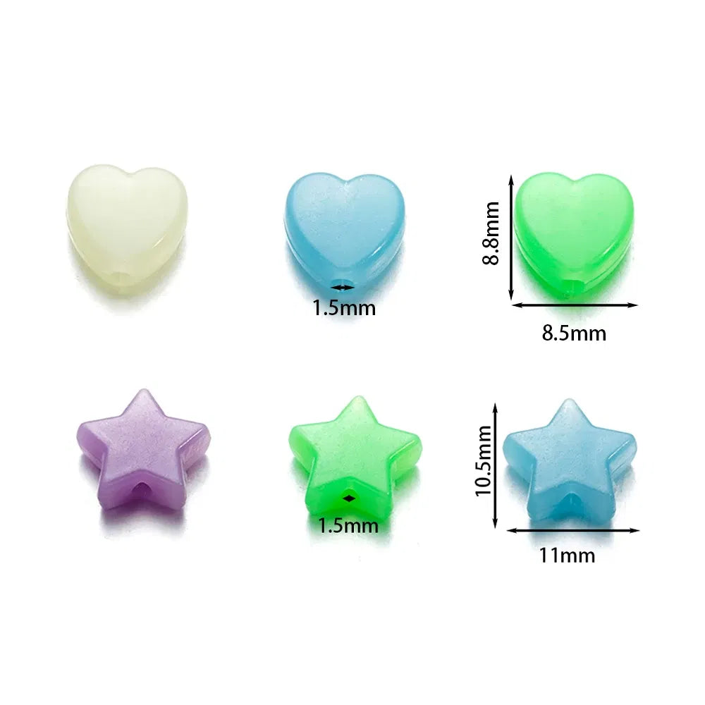 Color: Gold, Item Diameter: 2mm - 50Pcs Luminous Star Beads Heart Shape Acrylic Beads Loose Spacer Beads for Jewelry Making DIY Bracelet Necklace Accessories
