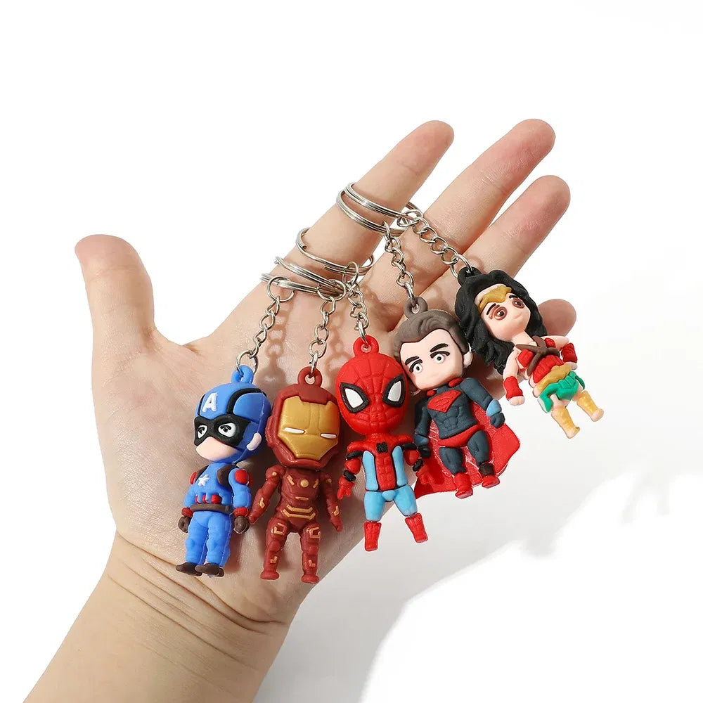 Color: WHITE, Ships From: CHINA - Marvel Superhero Keychain Avengers Cartoon Doll Iron Man Spiderman Keyrings for Backpack Accessories Key Holder Kid Gift