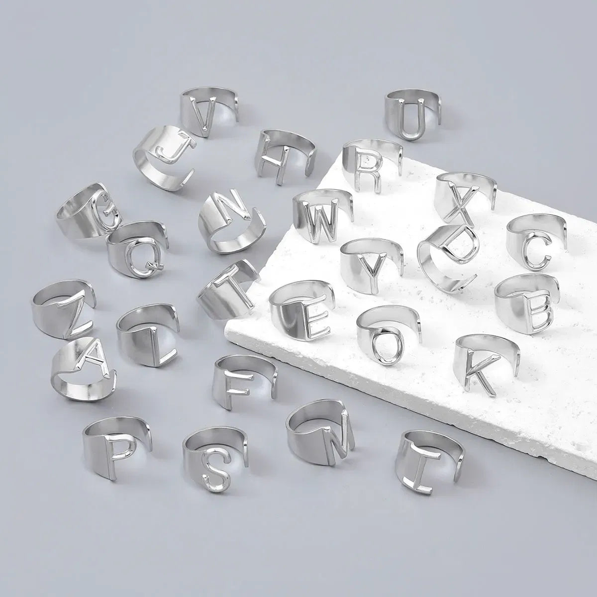 Metal Color: pink, Ring Size: resizable - LAViXMIA Alphabet A-Z Letter Never Fade Stainless Steel Rings Women Jewelry Fashion Initial Ring Adjustable Size Birthday Gifts