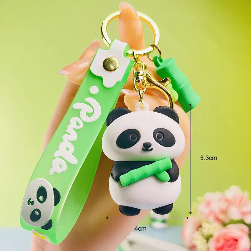 Color: Beige - Cartoon Panda Keychain Silicone Animal Doll Pendant Keyring For Women Men Bag Charms Car Key Holder Accessories Couple Gift