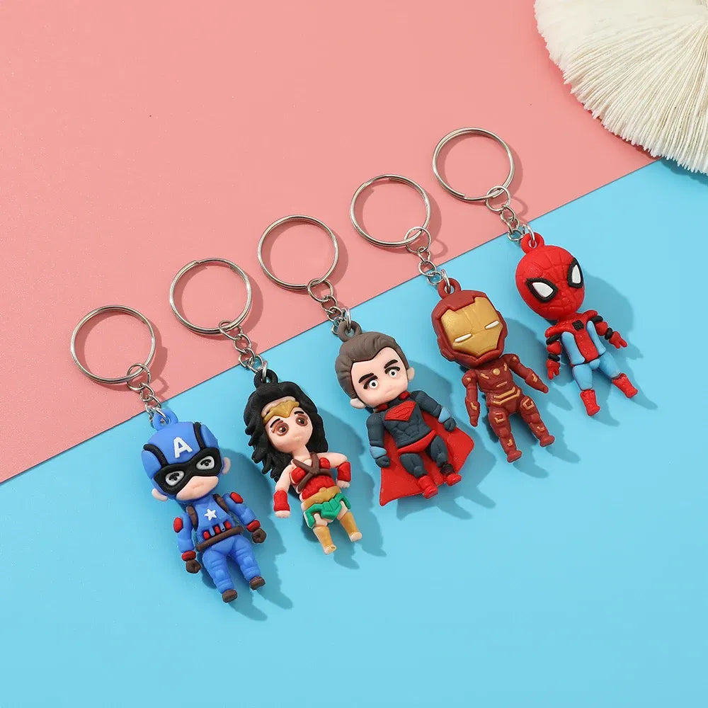 Color: WHITE, Ships From: CHINA - Marvel Superhero Keychain Avengers Cartoon Doll Iron Man Spiderman Keyrings for Backpack Accessories Key Holder Kid Gift