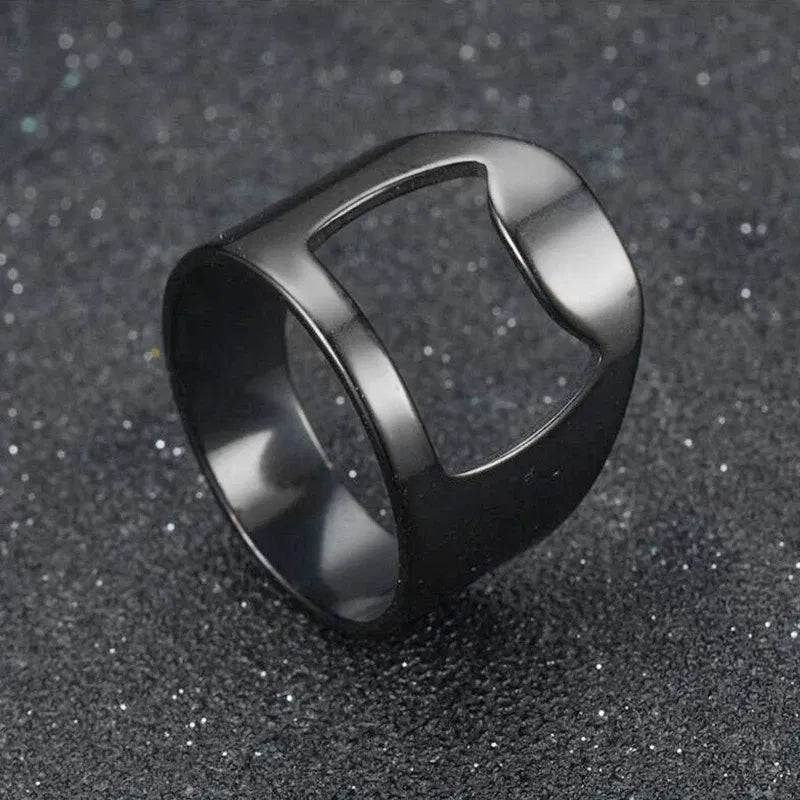 Main Stone Color: black, Ring Size: 10 - VIVILADY Titanium Stainless Steel Creative Bottle Opener Ring Jewelry For Unisex Punk Simple Fashion Party Bar Gift Wholesale