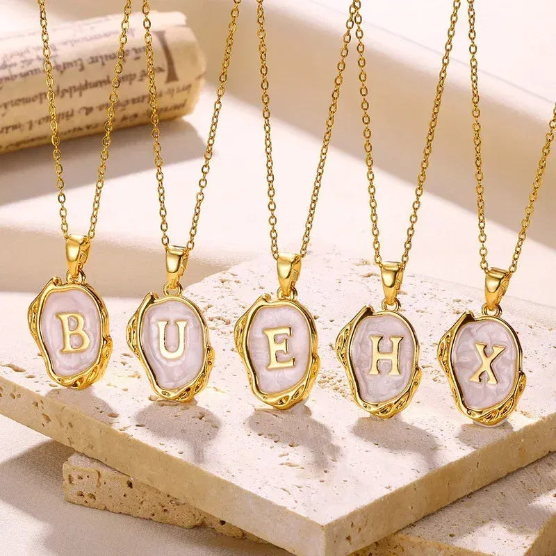 Metal Color: SILVER PLATED, Length: 40cm - Y2K Stainless Steels Drip Oil 26 Letter Necklaces for Women Men Alphabet A-Z Initials Pendant Necklace Aesthetic Jewelry Gift