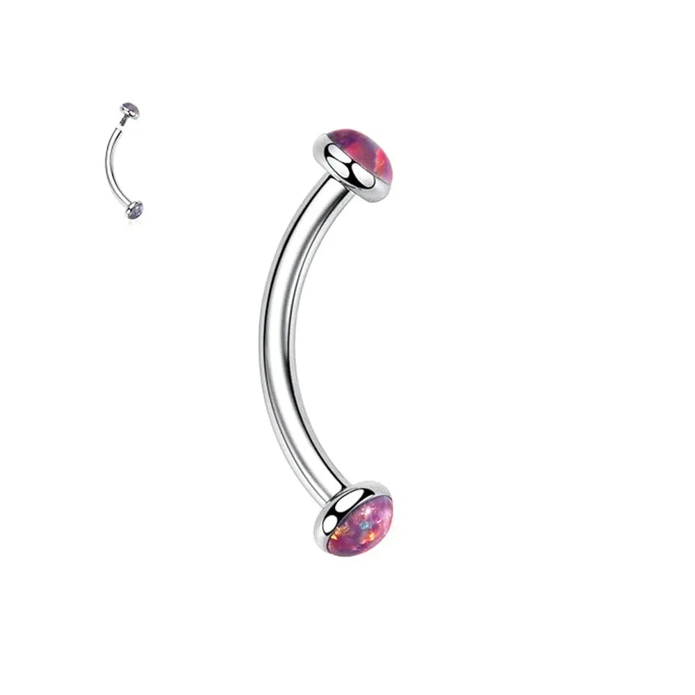 Metal color: Blue, Main Stone Color: green - 3/4/5mm Opal Steel Eyebrow Ring Internally Threaded 6mm -14mm Bar Curved Barbell Monroe Lip Stud Ear Tragus Piercing