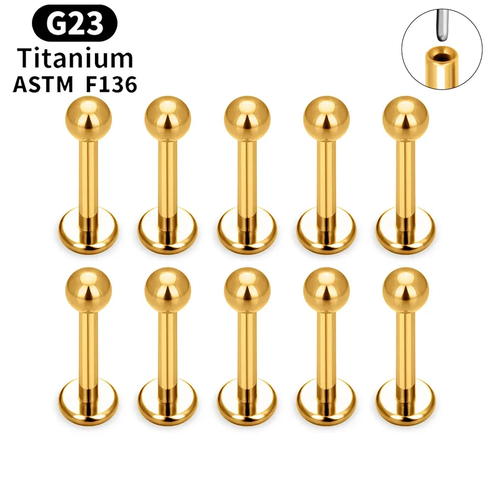Metal color: Gold-color, Ships From: CHINA, Main Stone Color: ROYAL BLUE - 10PCS ASTM F136 G23 Titanium Piercing Labret Lip Ring Stud Earring CZ Ear Tragus Cartilage Helix Daith Pierc Jewelry 16/18/20g