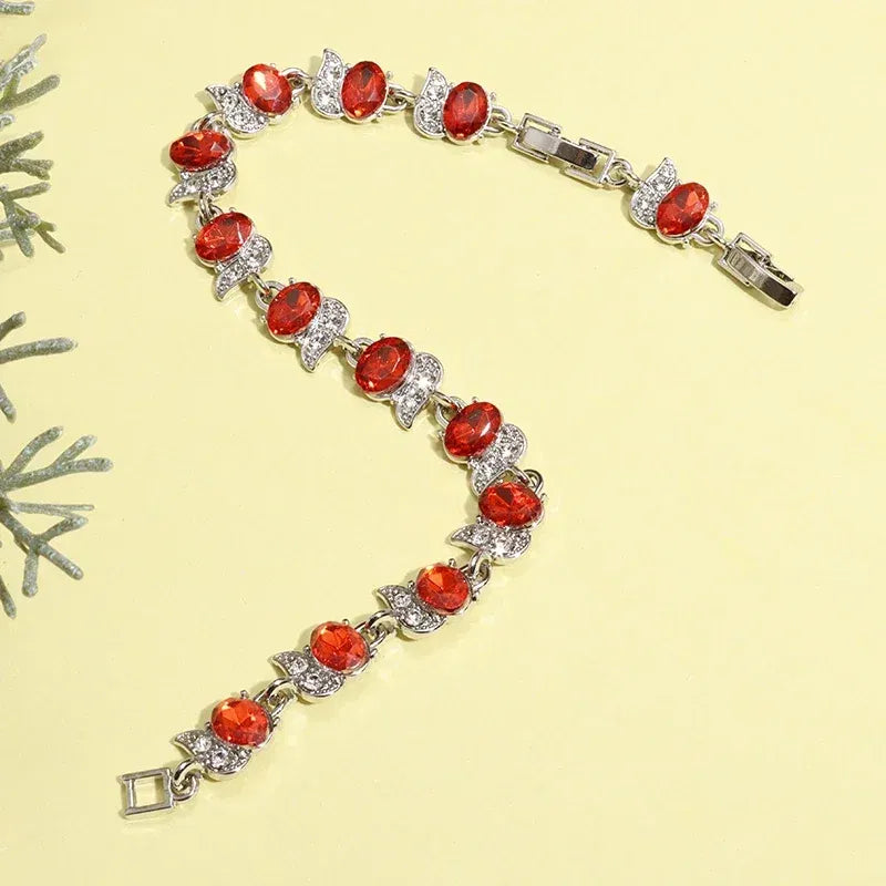 Metal Color: SILVER PLATED - Fashion Exquisite Color Crystal Inlaid Ladies Charm Bracelet Engagement Wedding Jewelry