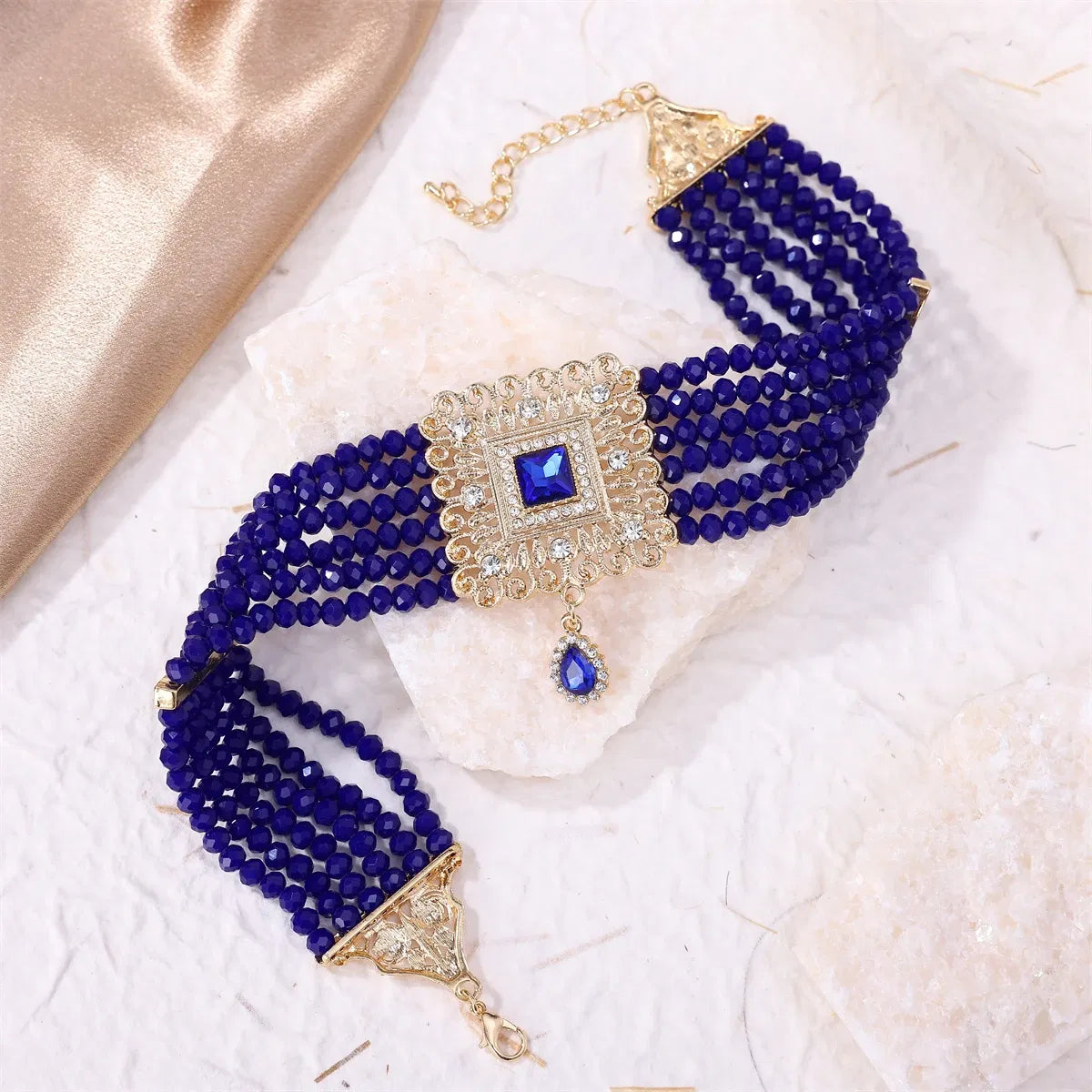 Metal color: Gold-color - Hand Beaded Necklaces Water Drop Pendants Beaded Necklaces For Arab Brides