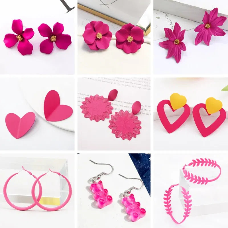Metal Color: REDDISH BROWN - 2024 New Rose Red Flower Hanging Earrings for Women Love Heart Blooming Florals Cute Lovely Female Ear Jewelry brincos new