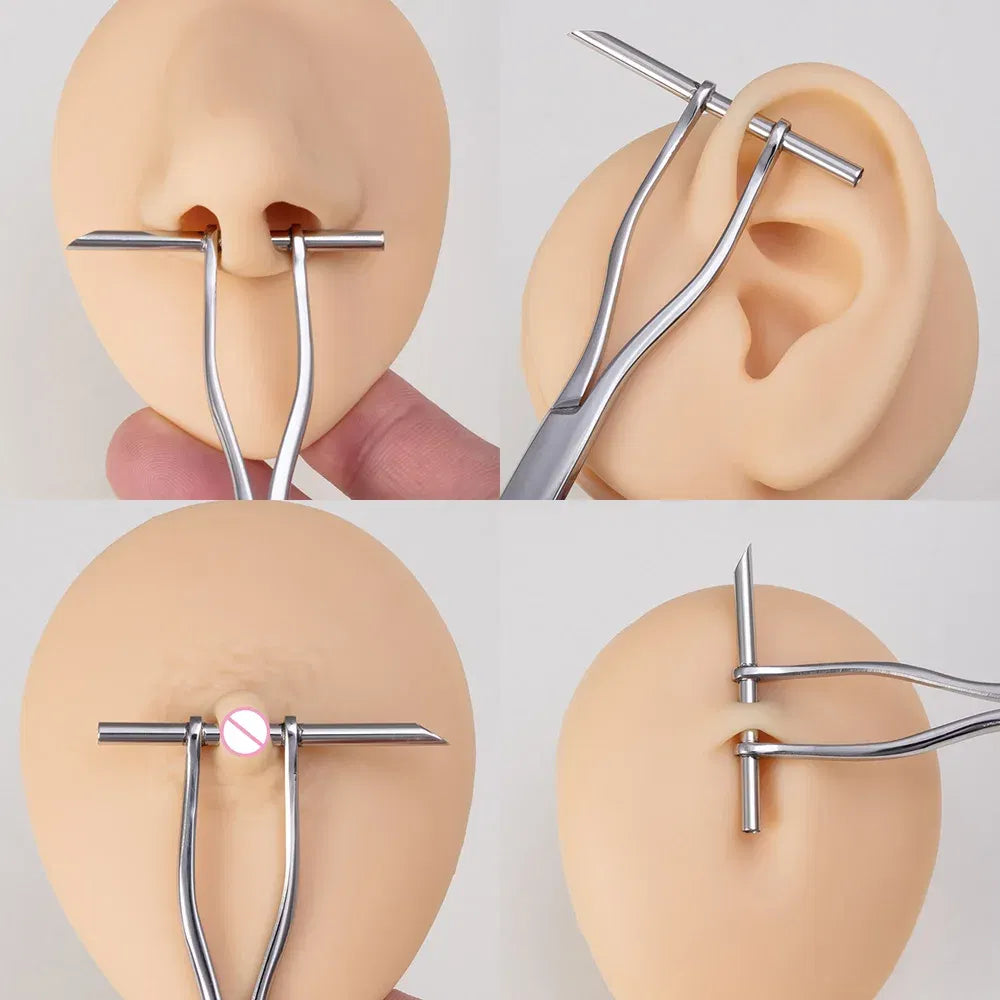 Metal color: silver - Surgical Steel Pliers Body Piercing Tool Forceps Needle Pipe Clamp Tweezers Open Close CBR Ring Plier Ear Belly Nose Pierc Tools