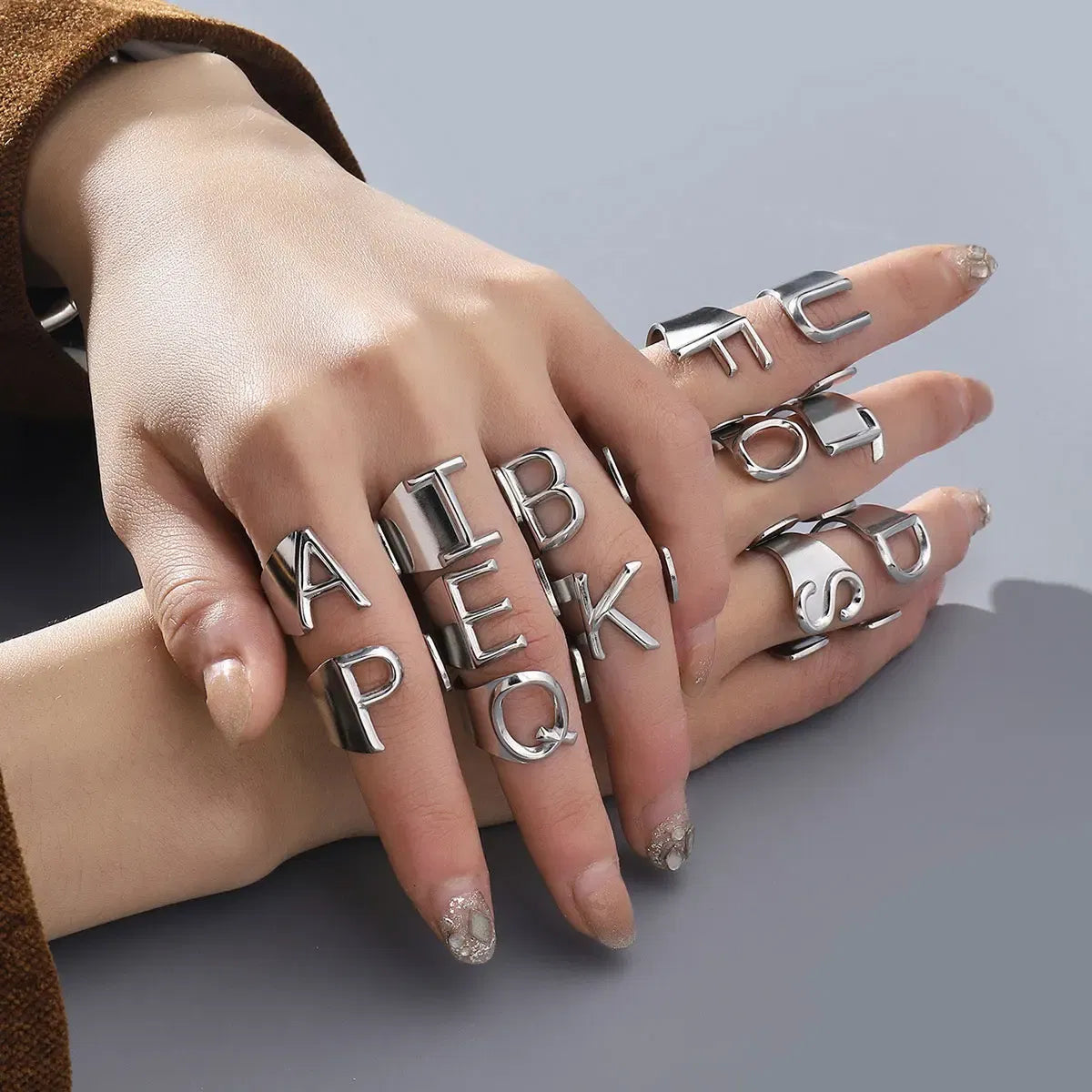 Metal Color: pink, Ring Size: resizable - LAViXMIA Alphabet A-Z Letter Never Fade Stainless Steel Rings Women Jewelry Fashion Initial Ring Adjustable Size Birthday Gifts