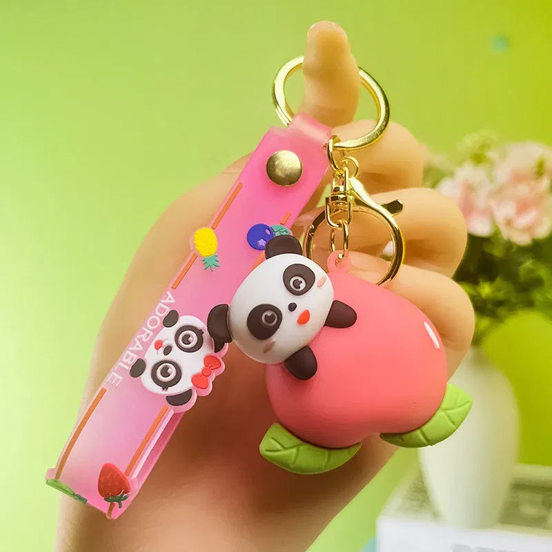 Color: Beige - Cartoon Panda Keychain Silicone Animal Doll Pendant Keyring For Women Men Bag Charms Car Key Holder Accessories Couple Gift