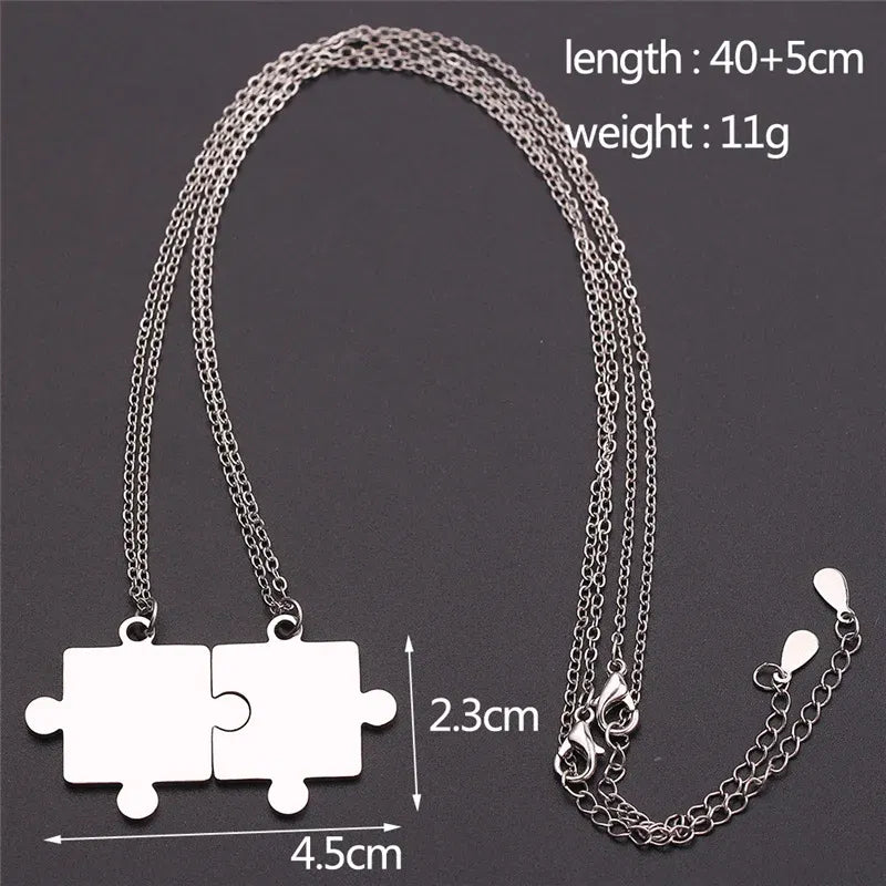 Metal color: Light Yellow Gold Color - 1pair Stainless Steel Classic Puzzle Pendant Necklace Simple Exquisite Jewellery Gift For Friends
