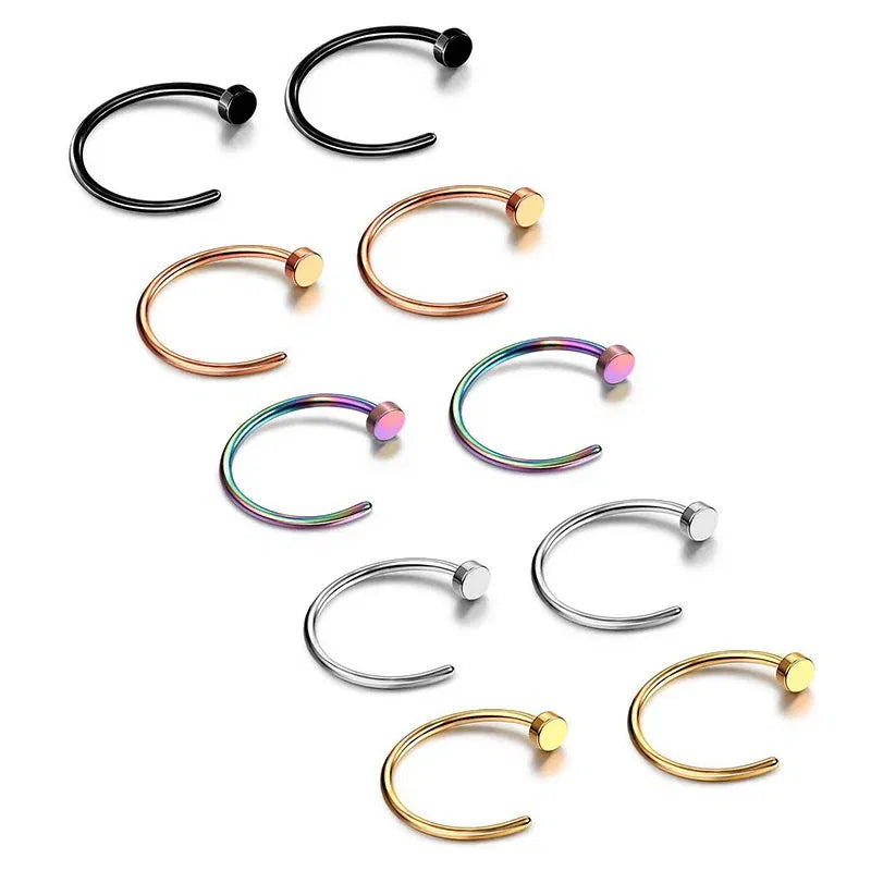 Metal color: ROSE GOLD COLOR - 6/8/10mm Surgical Steel Fake Non Nose Stud Ring False Lip Curler Septum Piercing Hoop Jewelry for Women Men Body Accessories
