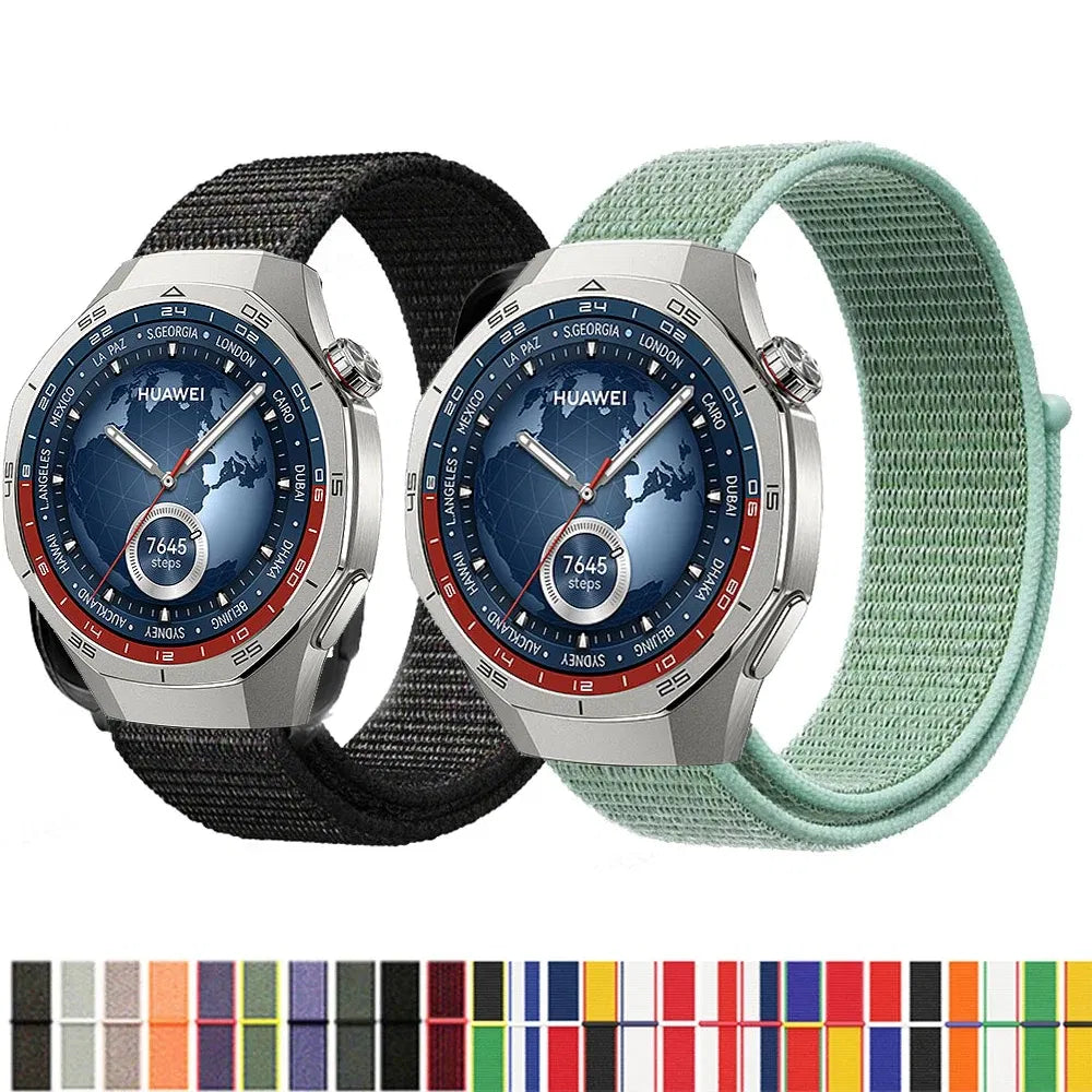 Band Color: Silver Yellow, Band Width: 24mm - Nylon Loop Strap for Huawei Watch GT 5 Pro 46mm Smartwatch Replacment Bracelet Sport Watchband Correa for Huawei GT5 Watch Band