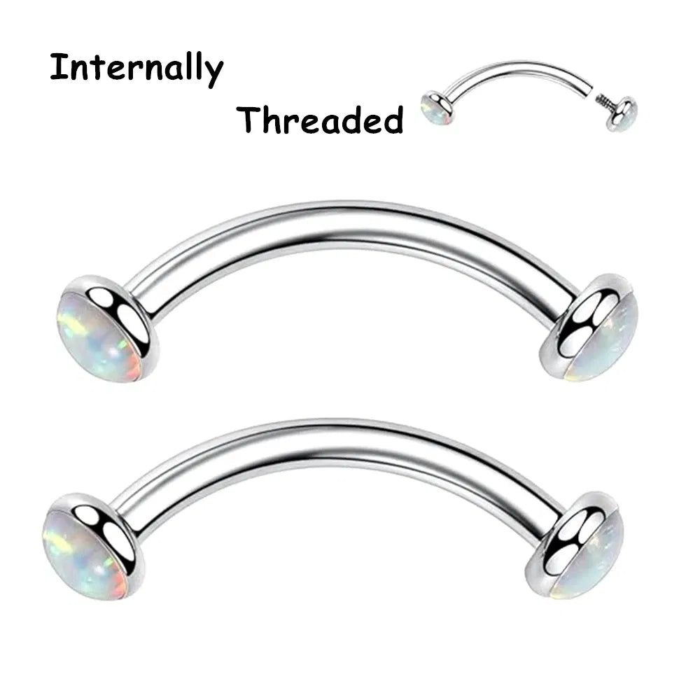 Metal color: Blue, Main Stone Color: green - 3/4/5mm Opal Steel Eyebrow Ring Internally Threaded 6mm -14mm Bar Curved Barbell Monroe Lip Stud Ear Tragus Piercing