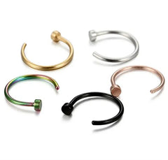 Metal color: ROSE GOLD COLOR - 6/8/10mm Surgical Steel Fake Non Nose Stud Ring False Lip Curler Septum Piercing Hoop Jewelry for Women Men Body Accessories