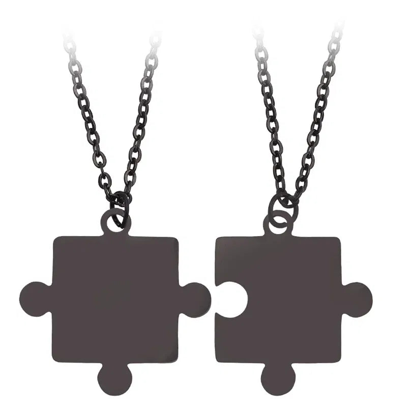 Metal color: Light Yellow Gold Color - 1pair Stainless Steel Classic Puzzle Pendant Necklace Simple Exquisite Jewellery Gift For Friends