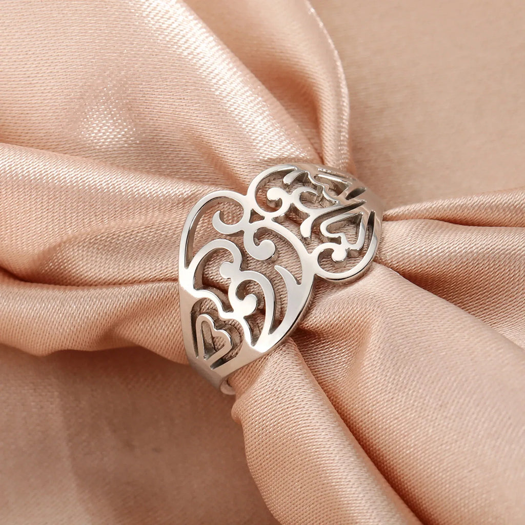 Main Stone Color: WHITE, Ring Size: 10 - Skyrim Filigree Ring Stainless Steel Gold Color Elegant Finger Rings Women Bohemian Jewelry Wedding Band Gift Wholesale