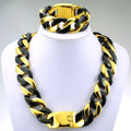 Length: 50cm, Main Stone Color: Black - 316L Stainless Steel  and Black Tone Curb 24mm Solid Heavy Long Necklace + Bracelet Jewelry
