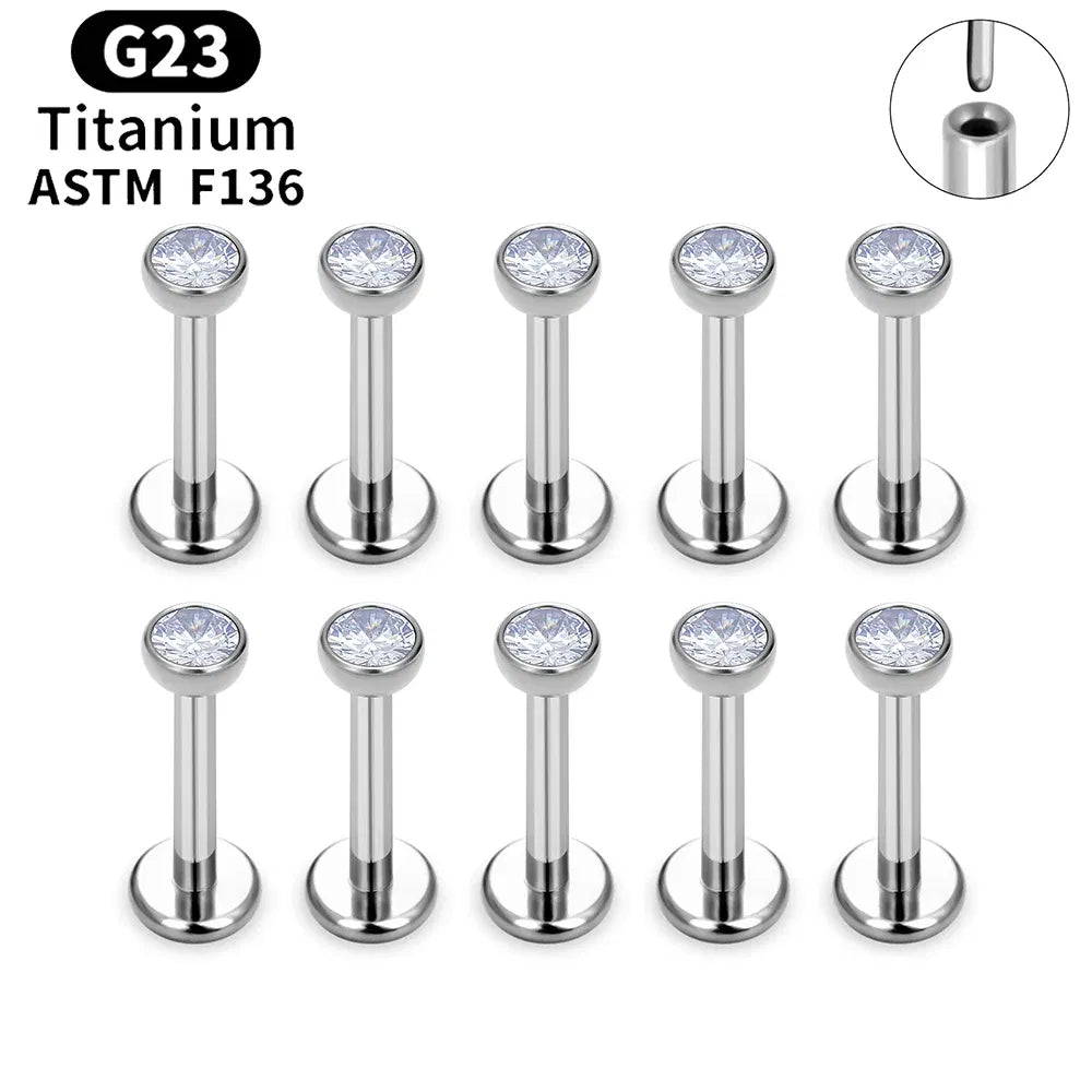 Metal color: Rhodium Plated, Ships From: CHINA, Main Stone Color: black - 10PCS ASTM F136 G23 Titanium Piercing Labret Lip Ring Stud Earring CZ Ear Tragus Cartilage Helix Daith Pierc Jewelry 16/18/20g