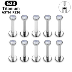 Metal color: Rhodium Plated, Ships From: CHINA, Main Stone Color: VIOLET - 10PCS ASTM F136 G23 Titanium Piercing Labret Lip Ring Stud Earring CZ Ear Tragus Cartilage Helix Daith Pierc Jewelry 16/18/20g