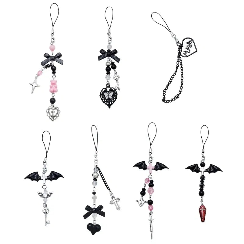 Color: #30 - Goth Y2K Phone Charm Pendant Kawaii-Key Chain For Bag Cute Accessory Women Guitar Strap Lanyard Beaded Keychain Pendant