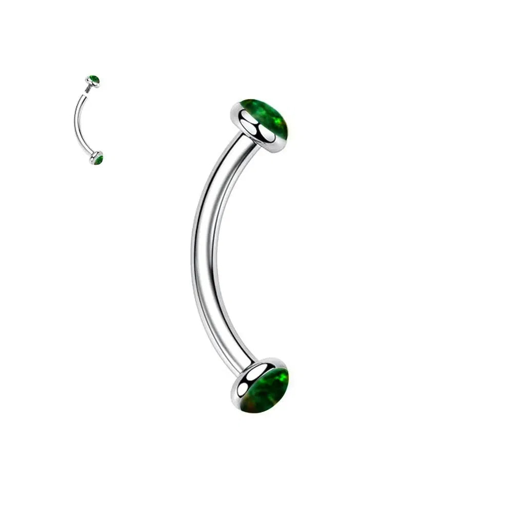 Metal color: Antique Copper Plated, Main Stone Color: green - 3/4/5mm Opal Steel Eyebrow Ring Internally Threaded 6mm -14mm Bar Curved Barbell Monroe Lip Stud Ear Tragus Piercing