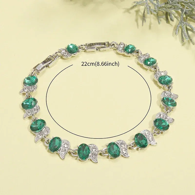 Metal Color: antique silver - Fashion Exquisite Color Crystal Inlaid Ladies Charm Bracelet Engagement Wedding Jewelry