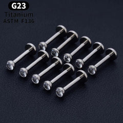 Metal color: SILVER PLATED, Ships From: CHINA, Main Stone Color: VIOLET - 10PCS ASTM F136 G23 Titanium Piercing Labret Lip Ring Stud Earring CZ Ear Tragus Cartilage Helix Daith Pierc Jewelry 16/18/20g