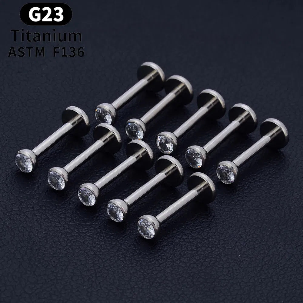 Metal color: Rhodium Plated, Ships From: CHINA, Main Stone Color: black - 10PCS ASTM F136 G23 Titanium Piercing Labret Lip Ring Stud Earring CZ Ear Tragus Cartilage Helix Daith Pierc Jewelry 16/18/20g