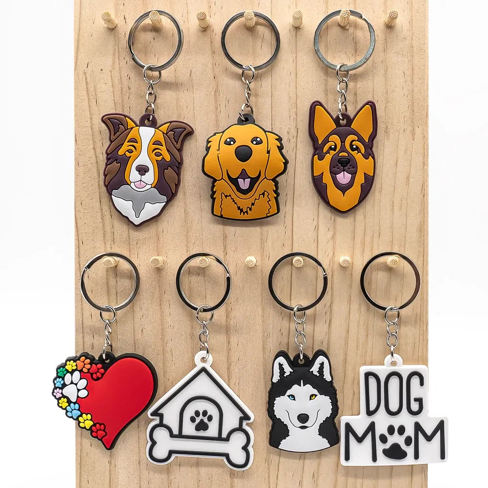 Color: Champagne - 1PCS Animal Keychains Cute Black Cat Dach Dog Funny Style Duck Keyring Keychain for Bag Car key Accessories Kids Favor Key Decor