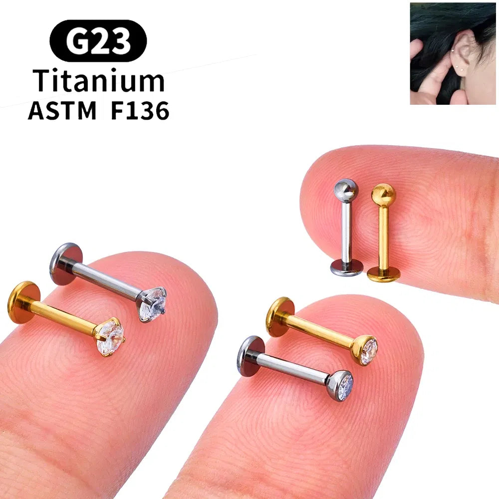 Metal color: Rhodium Plated, Ships From: CHINA, Main Stone Color: black - 10PCS ASTM F136 G23 Titanium Piercing Labret Lip Ring Stud Earring CZ Ear Tragus Cartilage Helix Daith Pierc Jewelry 16/18/20g