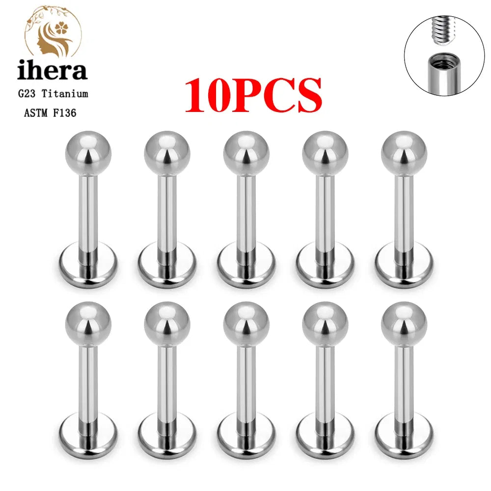 Metal color: Light Yellow Color, Ships From: CHINA, Main Stone Color: Yellow - 10PCS G23 Titanium Labret Piercing Lip Ring 16G F136 Internal Thread Nose Stud Earring Tragus Helix Cartilage Piercing Jewelry