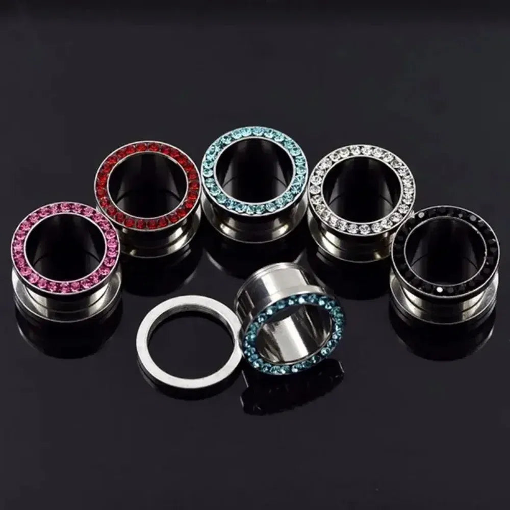 Metal color: ROSE GOLD COLOR, Main Stone Color: Yellow - 2pc Steel Multicolour Crystal Ear Plug Flesh Tunnel 8g ( 3mm ) - 1" ( 25mm ) Gauge Expander Stretcher Screw Fit