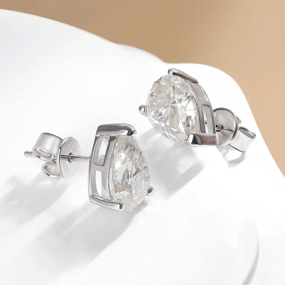 Gem Color: WHITE, Metal Color: Rhodium Plated - D Color 1-4ct Pear Cut Moissanite Earrings For Women GRA Certified S925 Silver VVS Diamond Stud Earring Plated 18K Fine Jewelry