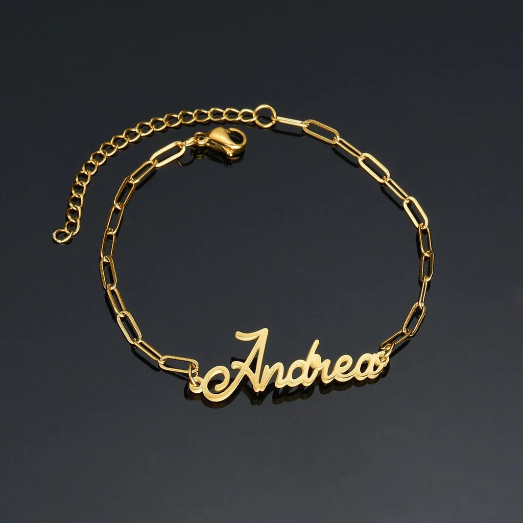 Metal Color: Vermeil, Length: 17.5cm, Main Stone Color: Gold - Atoztide Personalized Custom Name Bracelet for Women Men Stainless Steel 10mm Cuban Chain Nameplate Handmade Bangle Jewelry Gift