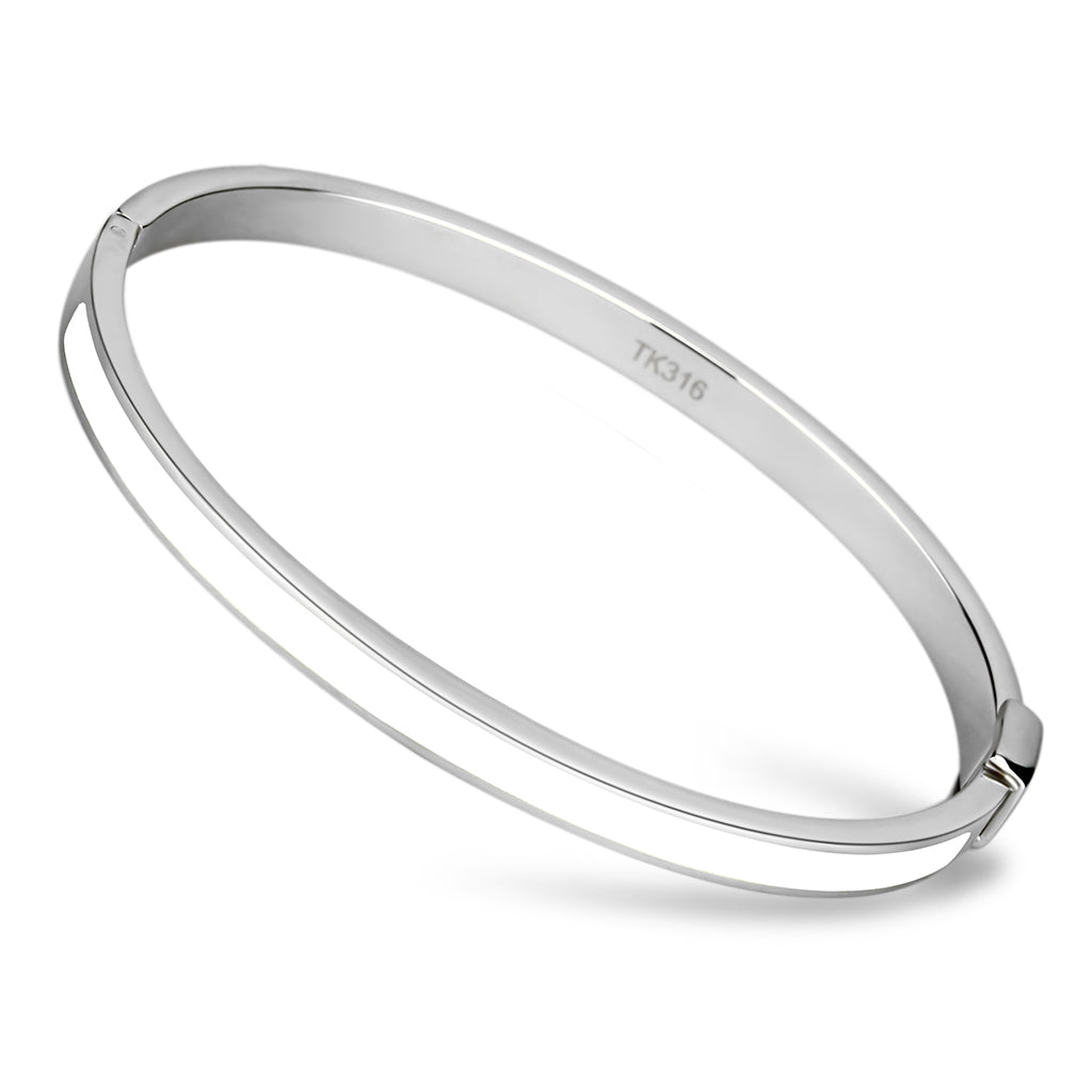 TK740 - إسوارة من الستانلس ستيل المصقول عالي اللمعان (بدون طلاء) مع إيبوكسي باللون الأبيض