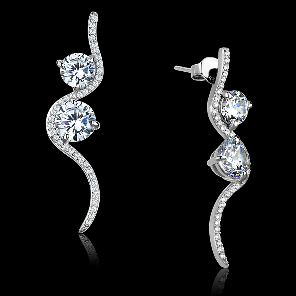 TS441 - Rhodium 925 Sterling Silver Earrings with AAA Grade CZ  in Clear