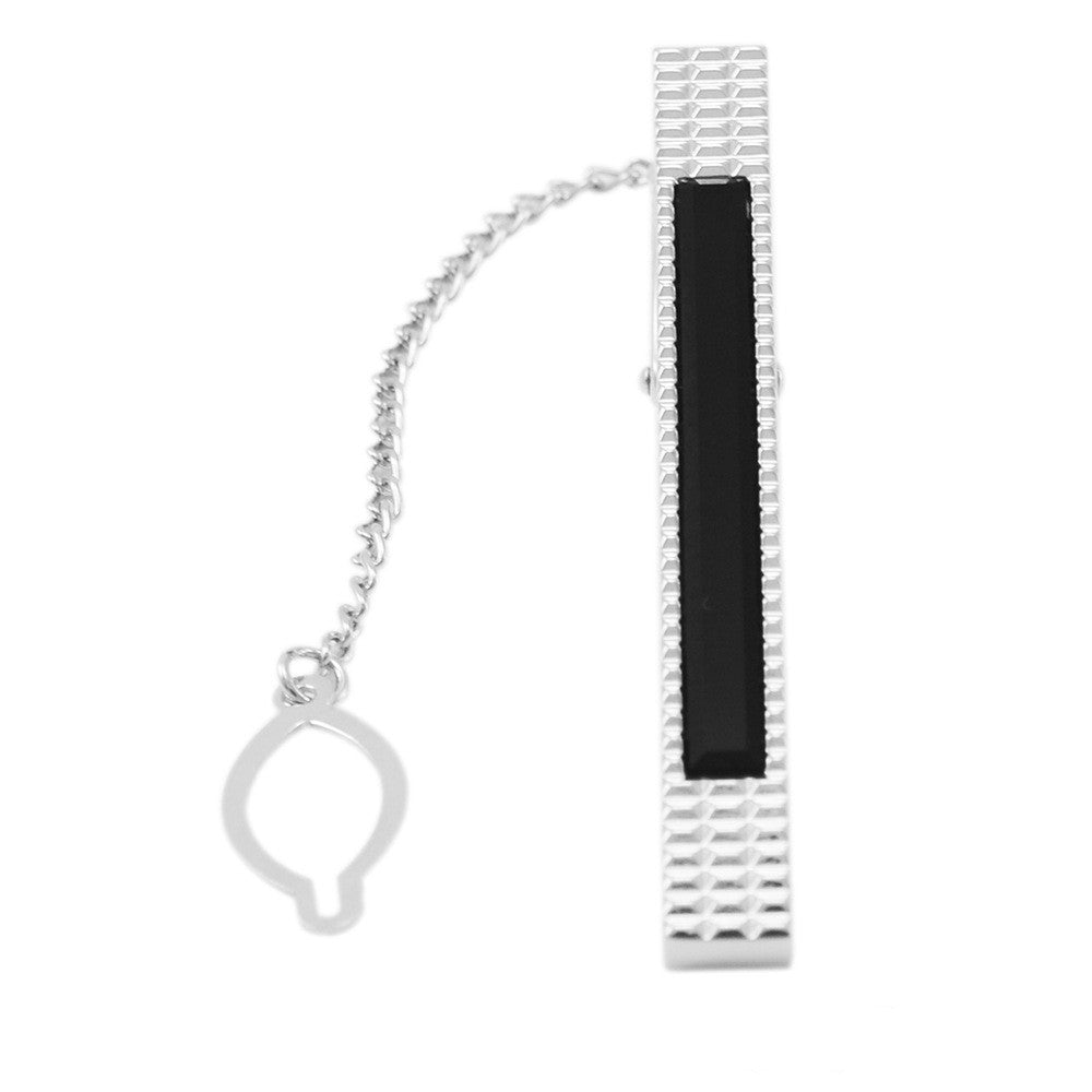 Metal Rectangular Black Agate Collar Clip